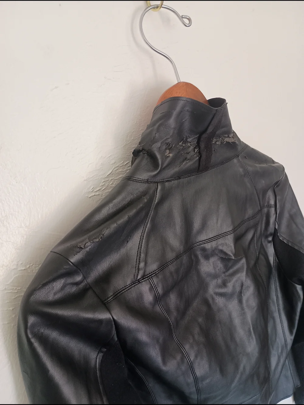 bagatelle Black Faux Leather Draped Jacket with Suede Shawl Collar